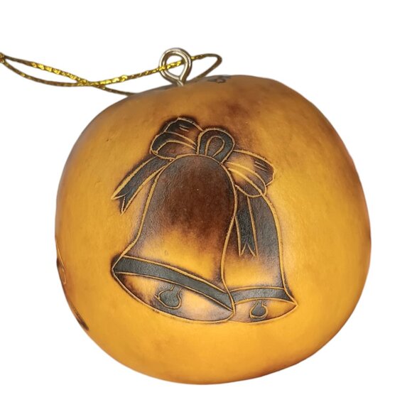 Handcarved Gourd Christmas Ornament Santa Stocking Bells 2.5" X 2.5" Brown - Picture 7 of 9